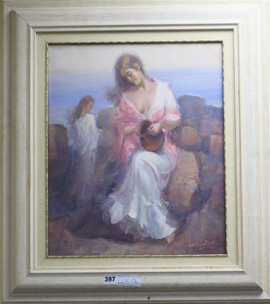 G.A. Pujolte Mother and child 46 x 38cm.